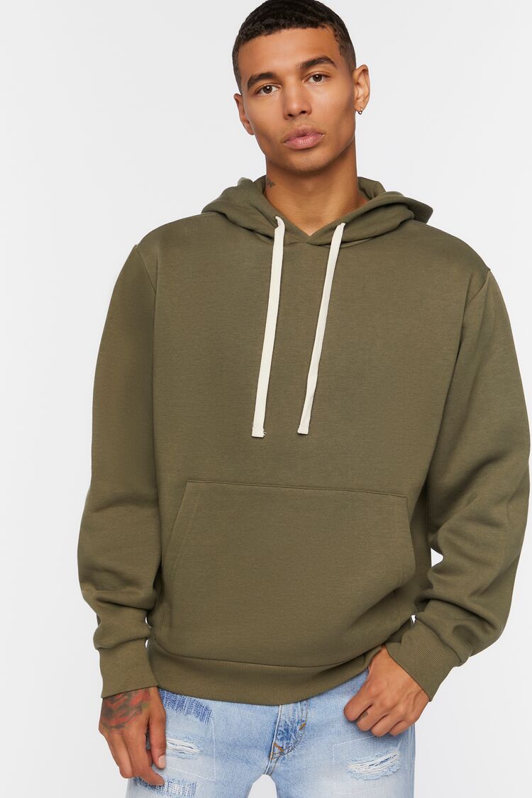 Forever 21 Men's Fleece Drawstring Hoodie Sweatshirt Olive