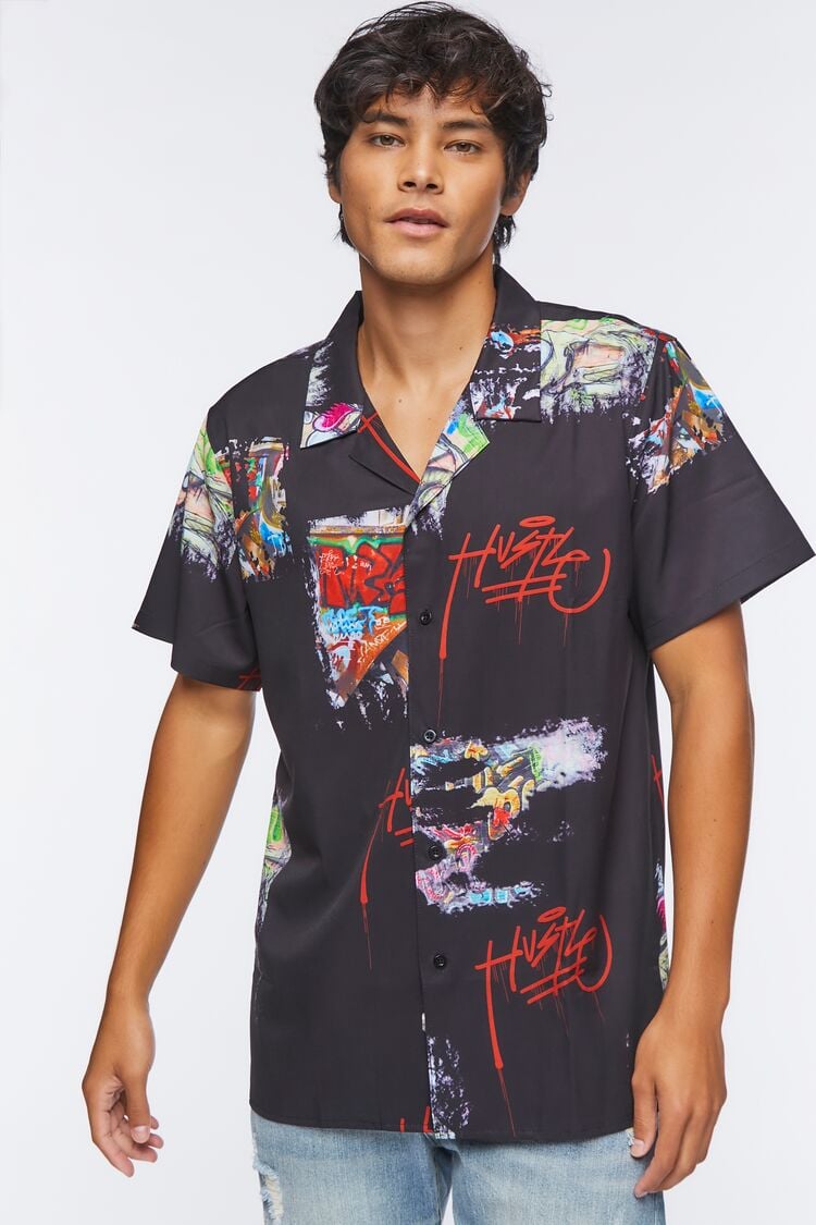 Forever 21 Men's Hustle Graffiti Graphic Shirt Black/Multi