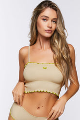 Forever 21 Women's Seamless Butterfly Bralette Sand/Herbal Green