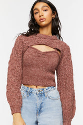 Forever 21 Knit Women's Marled Combo Sweater Burgundy