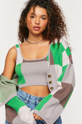 Forever 21 Women's Colorblock Cropped Tank Top Green/Silver