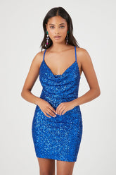 Forever 21 Women's Sequin Cowl Mini Dress Royal