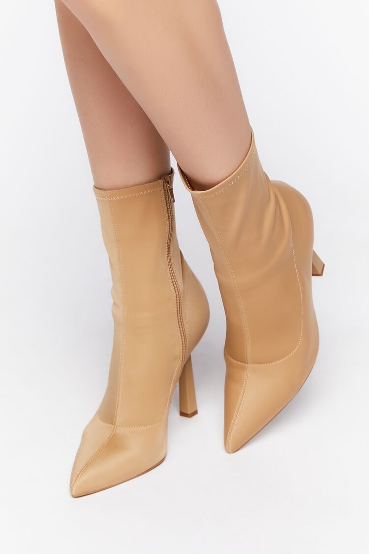 Forever 21 Women's Pointed-Toe Stiletto Sock Booties Nude