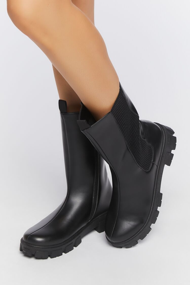 Forever 21 Women's Mid-Calf Chelsea Boots Black/Black