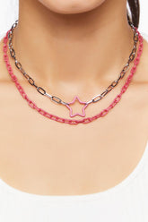 Forever 21 Women's Star Pendant Necklace Set Pink/Silver