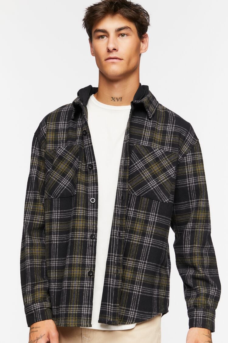 Forever 21 Men's Plaid Combo Flannel Shirt Black/Multi