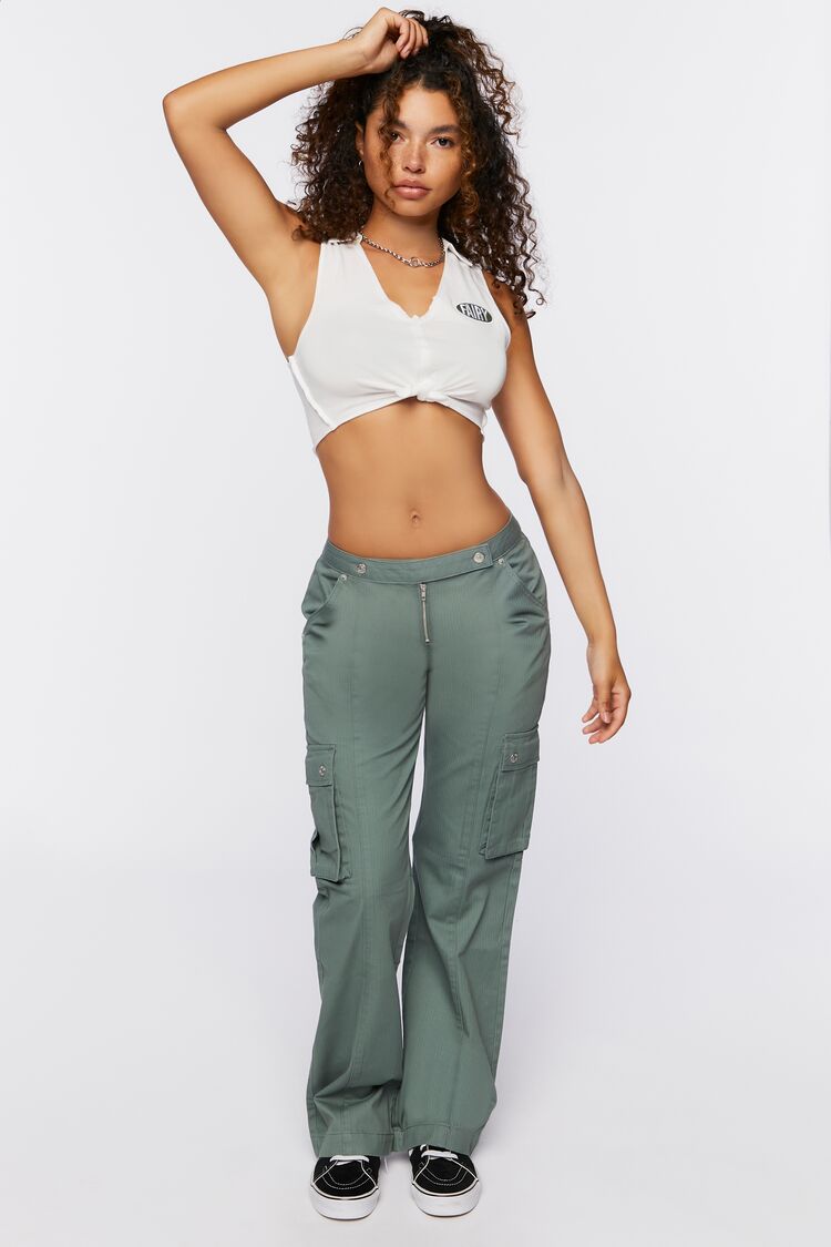 Forever 21 Women's Twill Low-Waist Cargo Pants Cypress