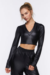 Forever 21 Women's Active Faux Leather/Pleather Crop Top Black