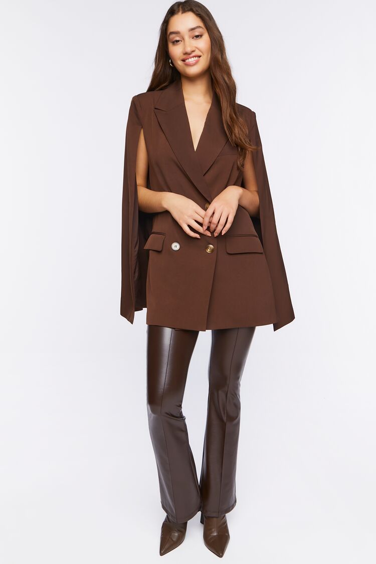 Forever 21 Women's Double-Breasted Cloak Blazer Chocolate