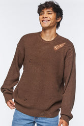 Forever 21 Knit Men's Distressed Drop-Sleeve Sweater Dark Brown