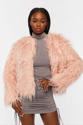 Forever 21 Women's Faux Fur Open-Front Coat Blush