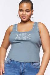 Forever 21 Plus Women's Fairy Graphic Tank Top Blue/White