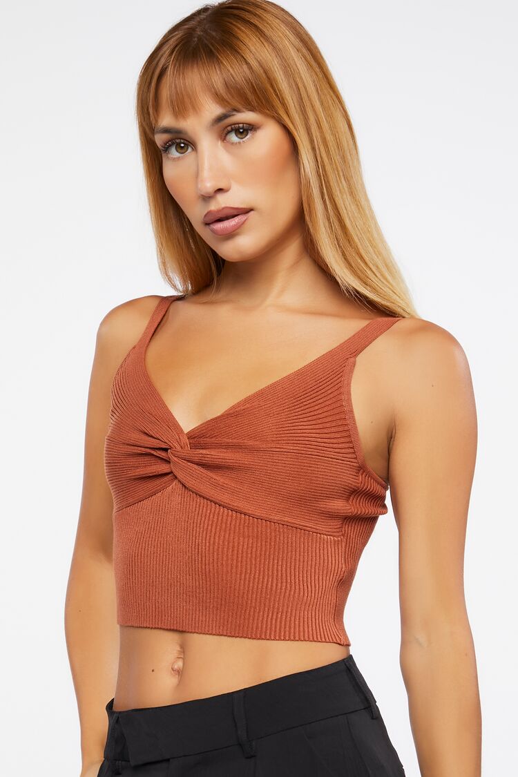 Forever 21 Women's Twisted Sweater-Knit Crop Top Brick