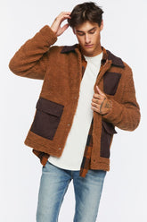 Forever 21 Men's Faux Shearling/Sherpa Snap-Button Jacket Brown