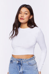 Forever 21 Women's Ribbed Knit Long-Sleeve Crop Top White