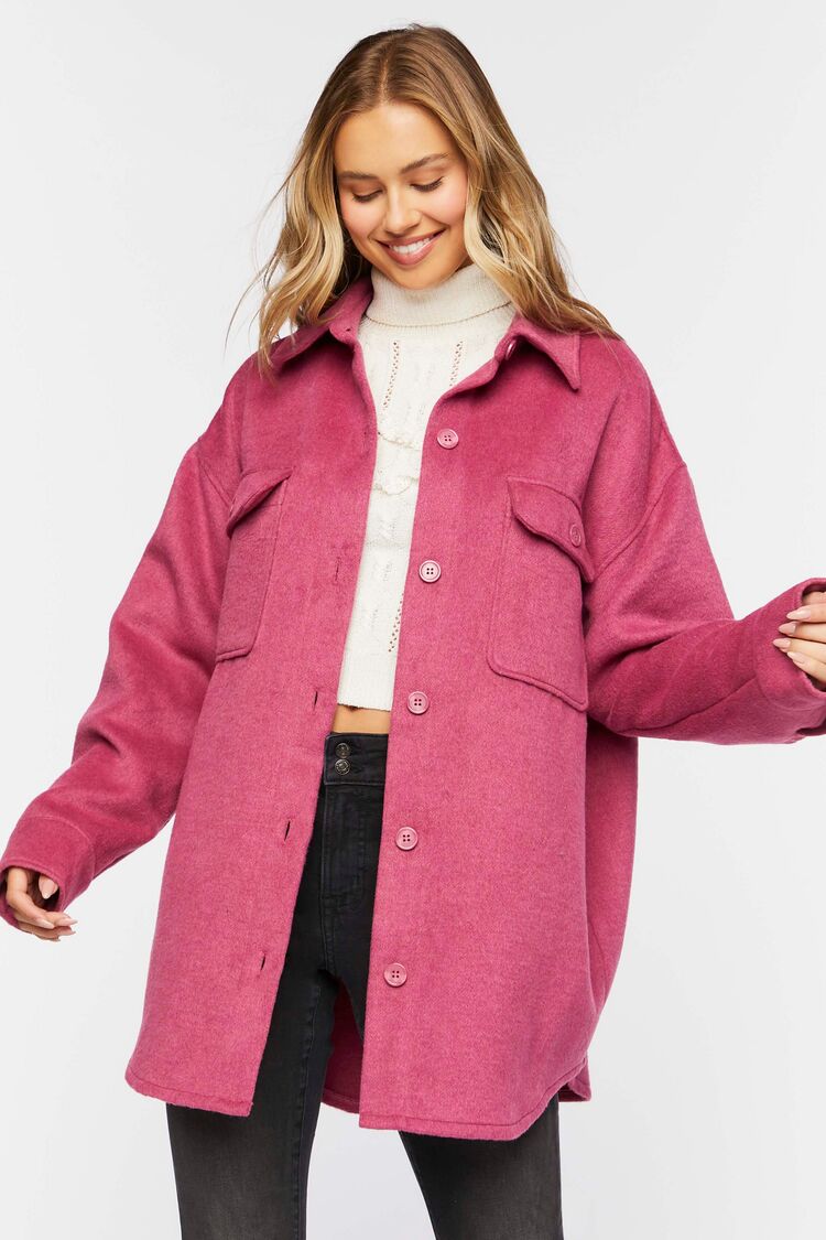 Forever 21 Women's Drop-Sleeve Button-Front Shacket Berry