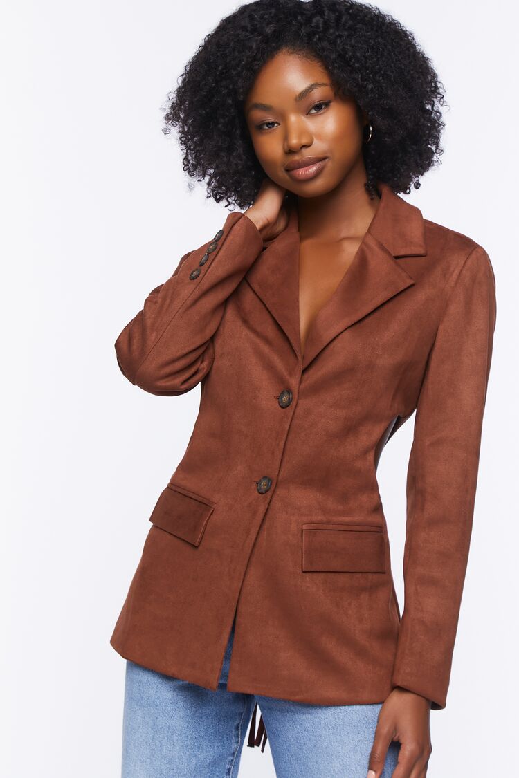 Forever 21 Women's Faux Suede Cutout Blazer Chocolate