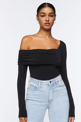 Forever 21 Women's Asymmetrical Neckline Bodysuit Black