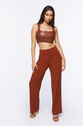 Forever 21 Women's Mid-Rise Straight-Leg Trousers Chocolate