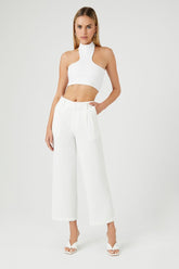 Forever 21 Women's Cropped Wide-Leg Pants White