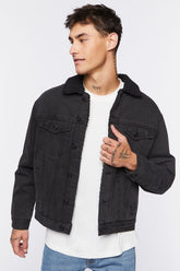 Forever 21 Men's Denim Faux Shearling/Sherpa Trucker Jacket Black/Black