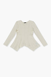 Forever 21 Girls Ribbed Split Hem Top (Kids) Cream