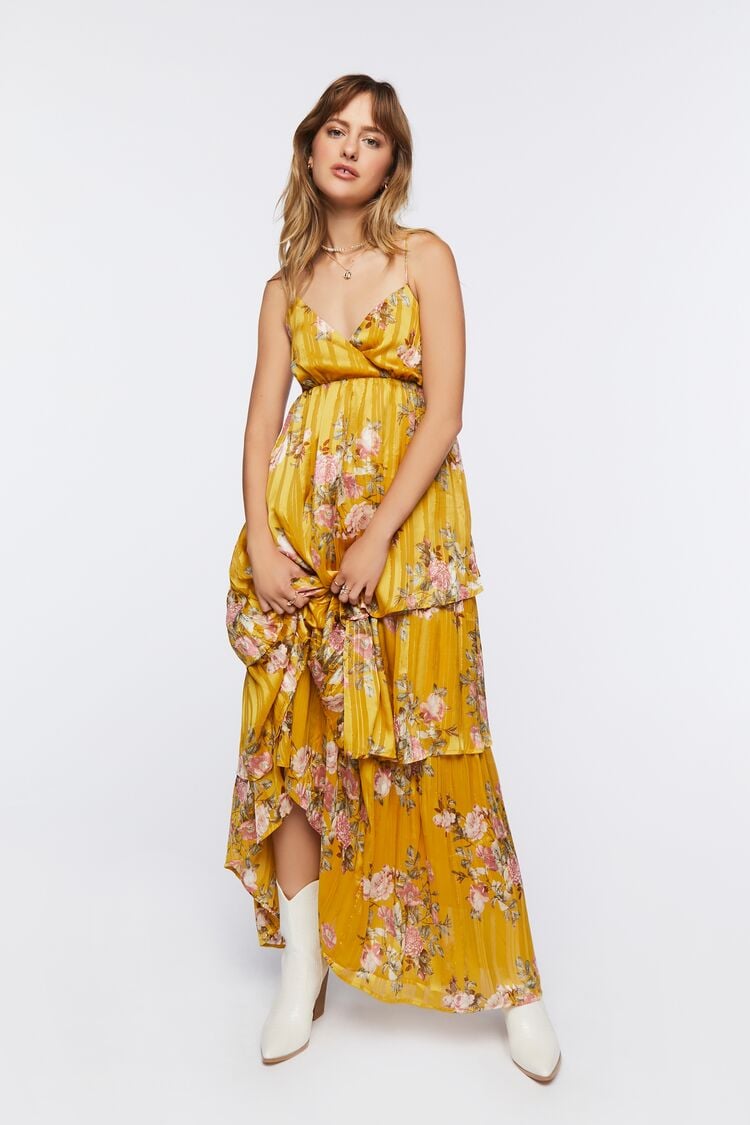 Forever 21 Women's Floral Jacquard Maxi Long Spring/Summer Dress Yellow/Multi