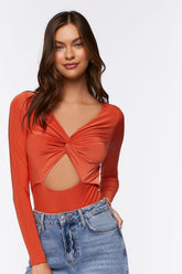 Forever 21 Women's Twist-Front Cutout Bodysuit Rust