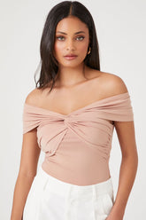 Forever 21 Women's Twist-Front Off-the-Shoulder Bodysuit Sand