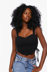 Forever 21 Women's Lace-Up Bustier Crop Top Black