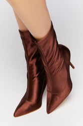 Forever 21 Women's Satin Stiletto Sock Booties Brown