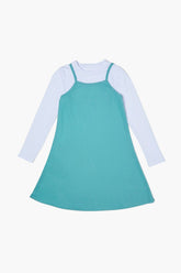 Forever 21 Girls Long-Sleeve Combo Dress (Kids) Teal/White