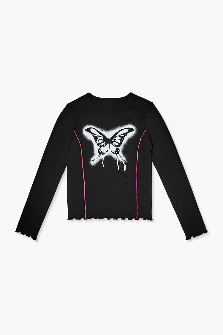 Forever 21 Girls Butterfly Graphic Top (Kids) Black/White