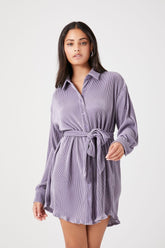 Forever 21 Women's Plisse Tie-Waist Shirt Dress Periwinkle