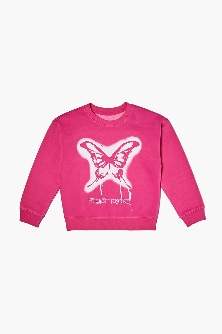 Forever 21 Girls Fallen Angel Graphic Pullover (Kids) Pink/White