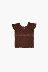 Forever 21 Girls Lace Butterfly Sleeve Top (Kids) Turkish Coffee