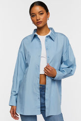 Forever 21 Women's Oversized Poplin Shirt Faience