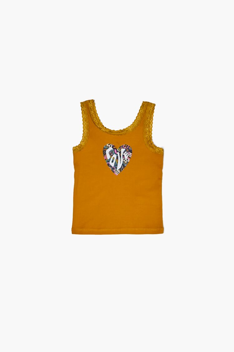 Forever 21 Girls Love Heart Graphic Tank Top (Kids) Yellow/Multi