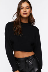 Forever 21 Women's Cropped Rib-Knit Sweater Black