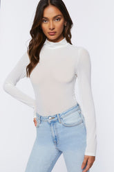 Forever 21 Women's Mock Neck Long-Sleeve Top White