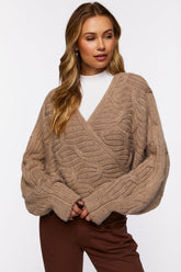 Forever 21 Women's Wraparound Cable Knit Sweater Taupe