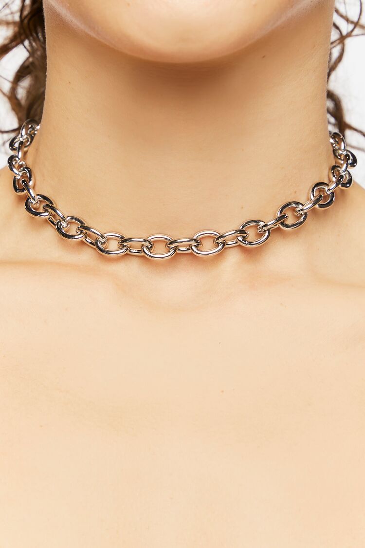 Forever 21 Women's Upcycled Chain Choker Necklace Silver