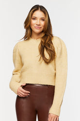 Forever 21 Women's Glitter Knit Ribbed-Trim Sweater Khaki