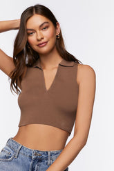 Forever 21 Women's Split-Neck Sleeveless Crop Top Cappuccino