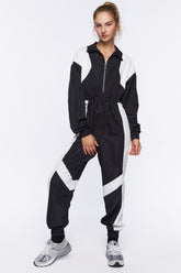 Forever 21 Women's Active Colorblock Windbreaker Jumpsuit Black/White