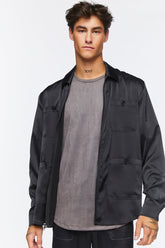 Forever 21 Men's Zip-Up Multi-Pocket Shirt Black