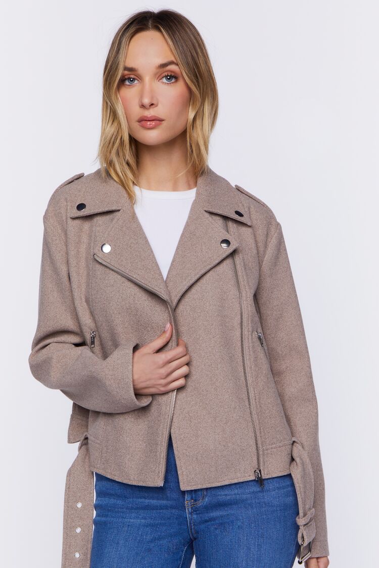 Forever 21 Women's Brushed Moto Jacket Taupe