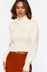 Forever 21 Knit Women's Ribbed Turtleneck Cutout Sweater Vanilla