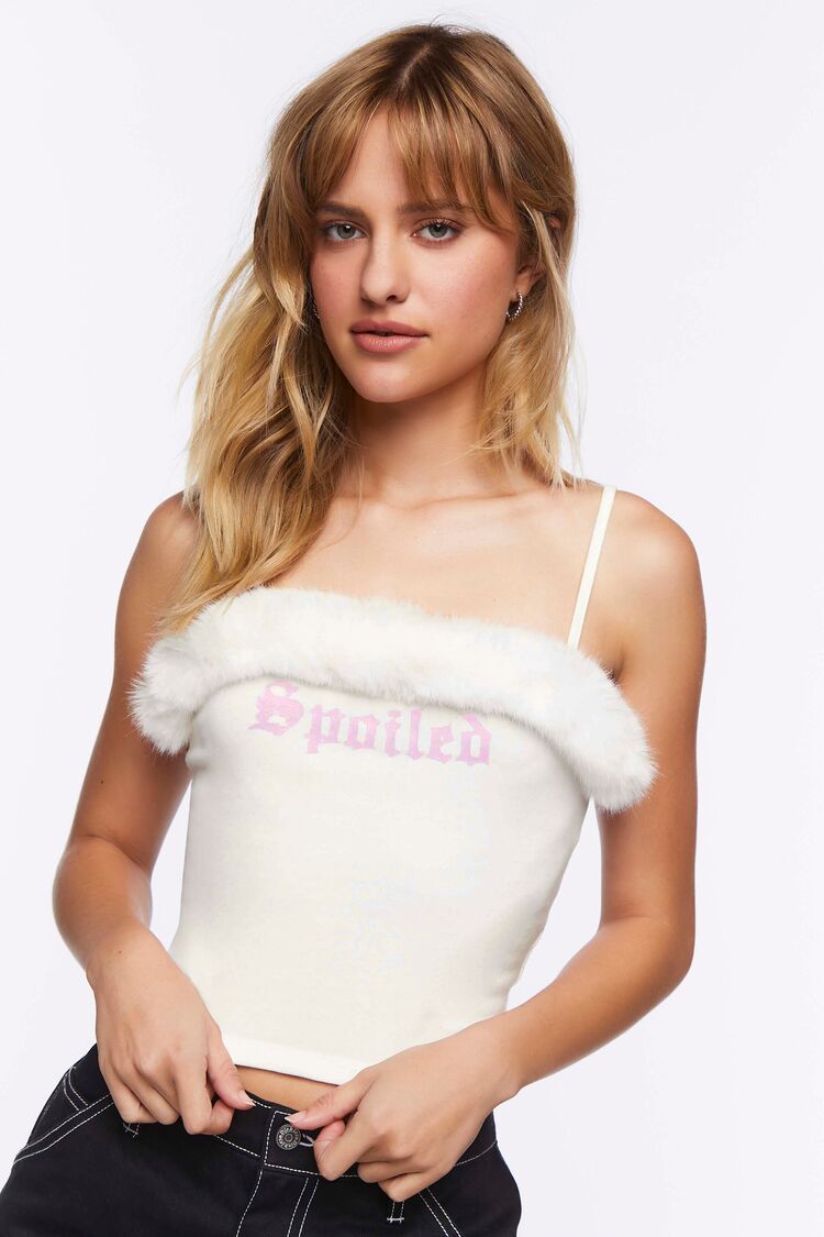 Forever 21 Women's Spoiled Faux Fur-Trim Cami White/Multi