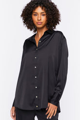 Forever 21 Women's Satin Pajama Shirt Black